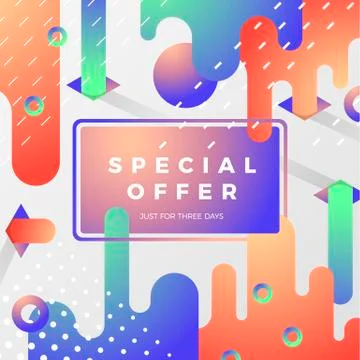 Vector bright abstract banner with radiant gradient liquid and geometric shapes Stock Illustration