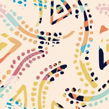 Vector Bright Abstract Paint Pattern with Triangular &amp; Botanical Elements Illustrazione stock