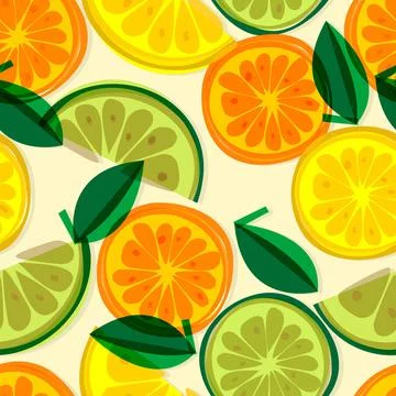 Vector bright background with lemon grapefruit and orange slices Seamless fresh 스톡 일러스트