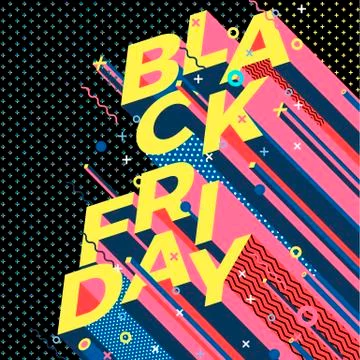 Vector bright BLACK FRIDAY memphis style poster with geometric shapes Stock Illustration