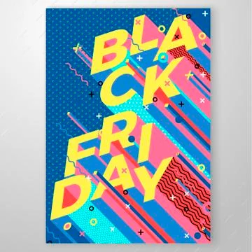 Vector bright BLACK FRIDAY memphis style poster with geometric shapes Stock Illustration