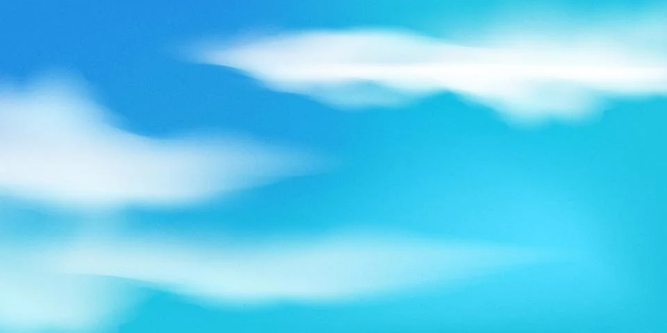 Vector Bright blue sky with wispy white clouds and film grain texture. Abstract Stock Illustration
