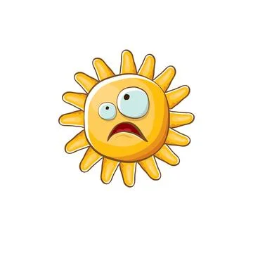 Vector bright cartoon style summer sun character isolated on white background Illustrazione stock