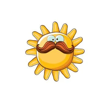 Vector bright cartoon style summer sun character isolated on white background Illustrazione stock
