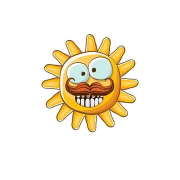 Vector bright cartoon style summer sun character isolated on white background Illustrazione stock
