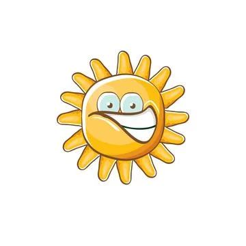 Vector bright cartoon style summer sun character isolated on white background Illustrazione stock