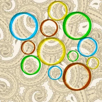 Vector bright circles on seamless eastern style paisley background Illustrazione stock