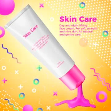 Vector bright cream advertisement with abstract liquid and geometric shapes. Stock Illustration