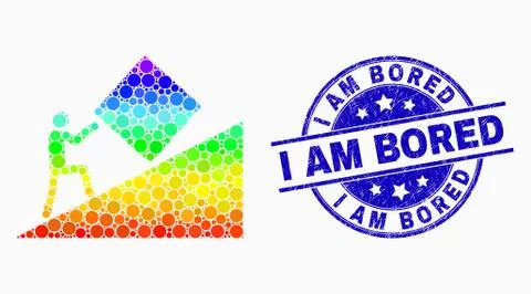 Vector Bright Dot Absurd Work Icon and Grunge I Am Bored Stamp Stock Illustration