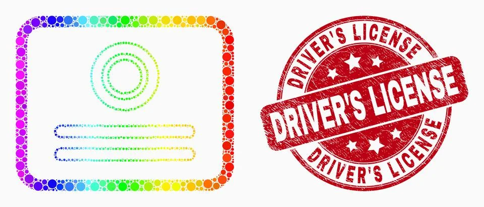 Vector Bright Dot Certificate Icon and Distress Driver'S License Stamp Seal Stock Illustration