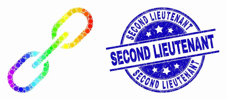 Vector Bright Dot Chain Icon and Scratched Second Lieutenant Stamp Stock Illustration