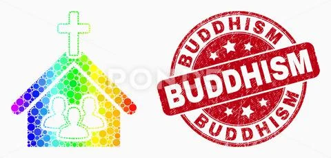 Vector Bright Dot Church People Icon and Scratched Buddhism Seal Stock Illustration