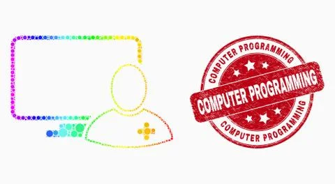 Vector Bright Dot Computer Doctor Icon and Distress Computer Programming Seal 스톡 일러스트