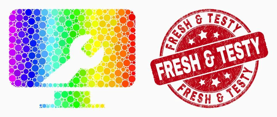 Vector Bright Dot Computer Settings Wrench Icon and Distress Fresh &amp; Testy St Illustrazione stock