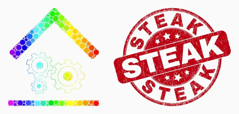 Vector Bright Dot Engine Service Garage Icon and Scratched Steak Seal Stock Illustration