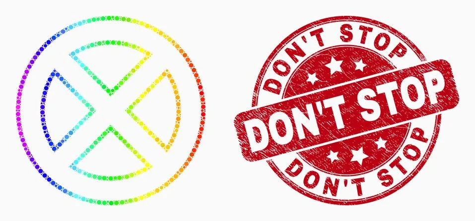 Vector Bright Dot Forbidden Icon and Grunge Don'T Stop Stamp Seal Stock-Illustration