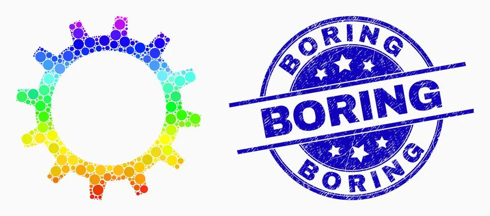 Vector Bright Dot Gear Icon and Scratched Boring Stamp Seal Stock Illustration