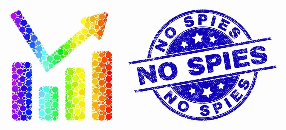 Vector Bright Dot Graph Chart Icon and Scratched No Spies Stamp Stock Illustration