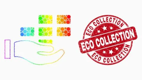 Vector Bright Dot Hand Offer Bricks Icon and Grunge Eco Collection Stamp Seal Stock Illustration