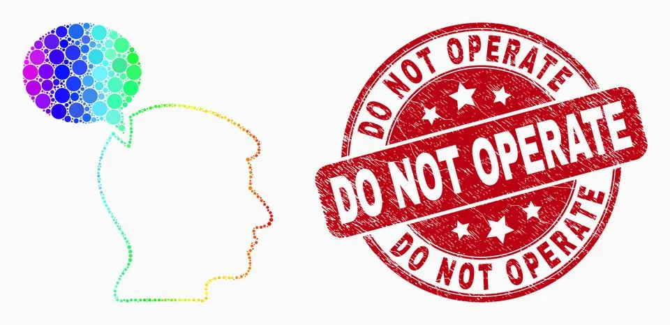 Vector Bright Dot Head Thinking Cloud Icon and Grunge Do Not Operate Stamp Illustrazione stock