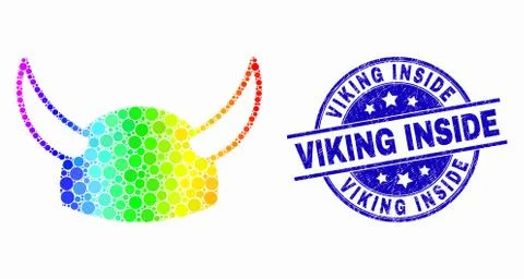 Vector Bright Dot Horned Helmet Icon and Scratched Viking Inside Stamp Stock Illustration