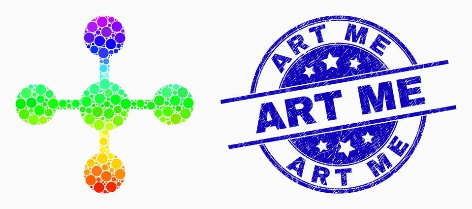 Vector Bright Dot Mesh Node Icon and Scratched Art Me Stamp Seal Stockillustratie