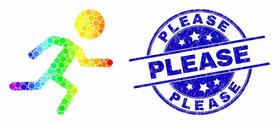 Vector Bright Dot Running Boy Icon and Distress Please Seal イラスト素材