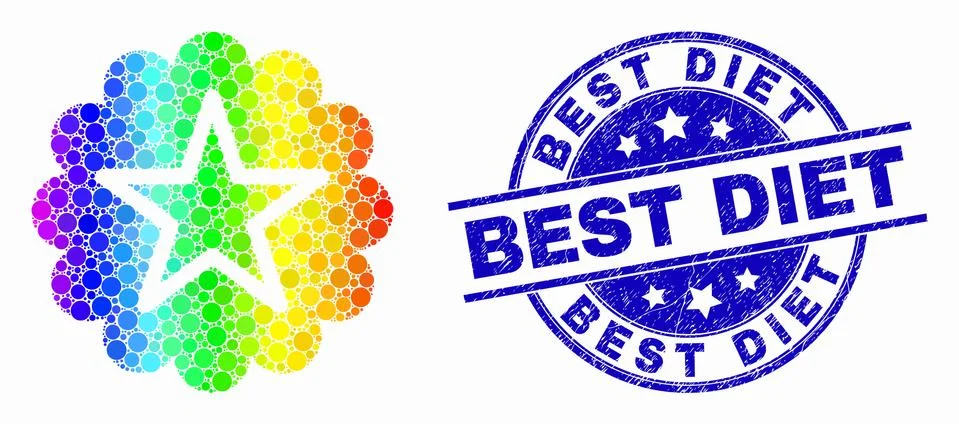 Vector Bright Dot Star Rosette Icon and Grunge Best Diet Stamp Illustrazione stock