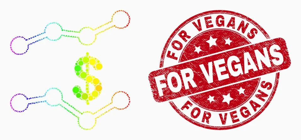 Vector Bright Dotted Dollar Trend Charts Icon and Grunge For Vegans Stamp Stock Illustration