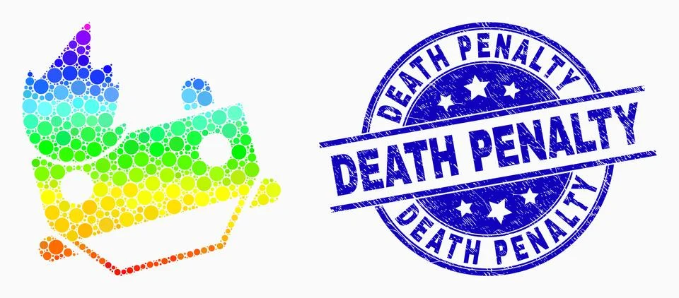Vector Bright Dotted Fire Car Crash Icon and Scratched Death Penalty Stamp Stock Illustration