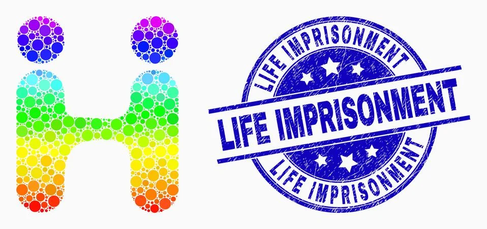 Vector Bright Dotted Human Conjugation Icon and Grunge Life Imprisonment Seal Stock Illustration