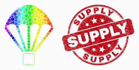 Vector Bright Dotted Parachute Icon and Scratched Supply Stamp Seal 스톡 일러스트
