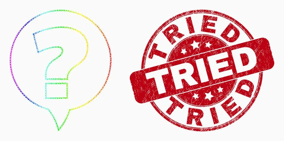 Vector Bright Dotted Question Banner Icon and Distress Tried Stamp Seal Illustrazione stock