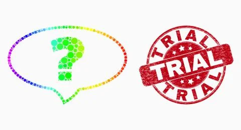 Vector Bright Dotted Question Banner Icon and Grunge Trial Stamp Seal Stock Illustration