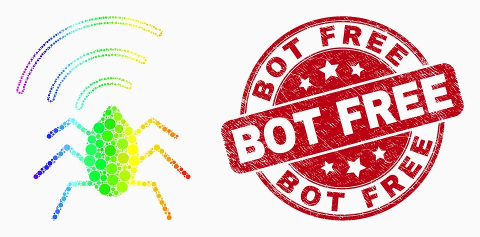 Vector Bright Dotted Radio Bug Icon and Distress Bot Free Stamp Seal 스톡 일러스트