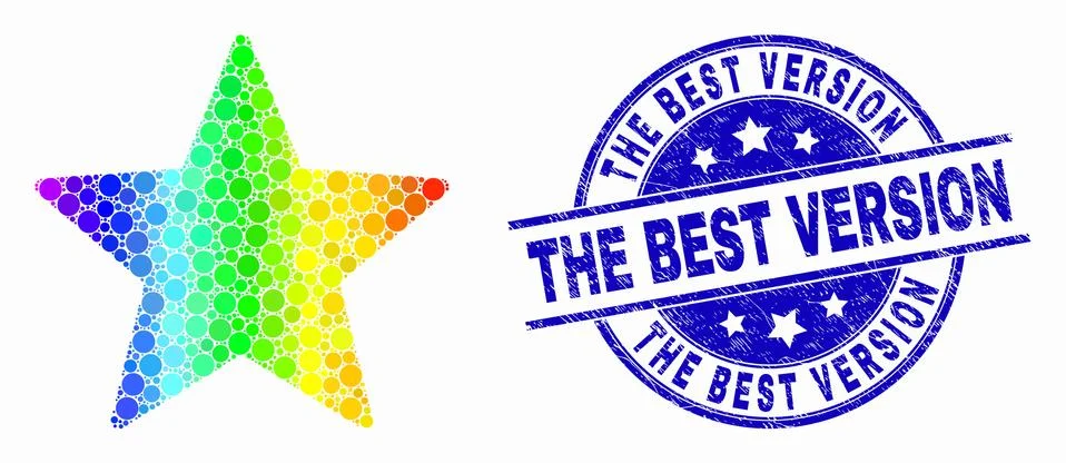 Vector Bright Dotted Star Icon and Grunge The Best Version Watermark Stock Illustration