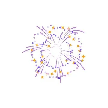 Vector of bright fireworks in the form of a scattering of yellow and purple Ilustración de archivo
