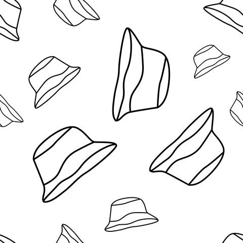 Vector. Bright flying seamless pattern with simple contour panama silhouettes. Stock Illustration