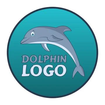 Vector bright logo with a dolphin and text. Illustrazione stock