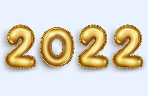 Vector. Bright metallic golden shapes from balloons 2022. Stock Illustration
