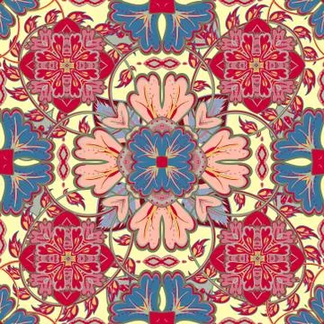 Vector bright pattern. East ornament with  colorful blue red yellow details on Illustrazione stock