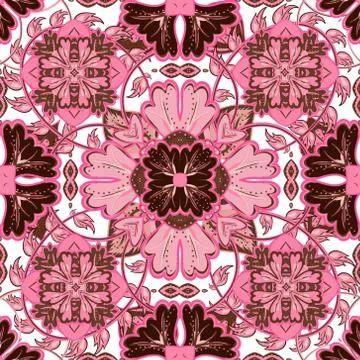 Vector bright pattern. East ornament with colorful pink brown details on the Stock Illustration