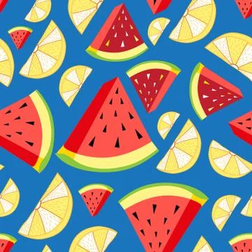 Vector bright pattern of lemon slices and watermelon Illustrazione stock