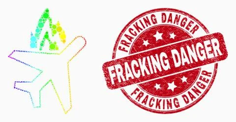 Vector Bright Pixel Airplane Crash Icon and Distress Fracking Danger Watermar Stock-Illustration