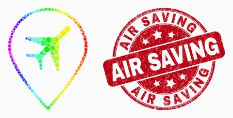Vector Bright Pixel Airport Map Marker Icon and Distress Air Saving Seal Stock Illustration