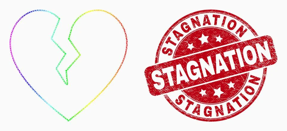 Vector Bright Pixel Broken Heart Icon and Grunge Stagnation Stamp Seal Stock Illustration