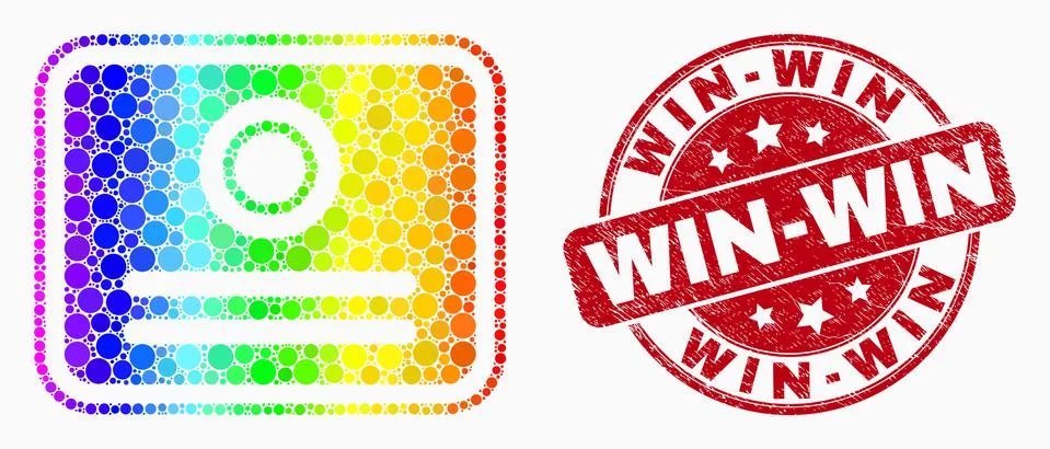 Vector Bright Pixel Certificate Icon and Scratched Win-Win Seal Illustrazione stock
