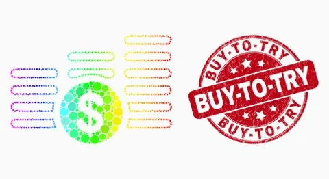 Vector Bright Pixel Dollar Coin Stacks Icon and Scratched Buy-To-Try Stamp Stock Illustration
