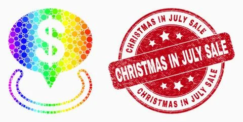 Vector Bright Pixel Dollar Placement Icon and Scratched Christmas in July Sal Stock Illustration