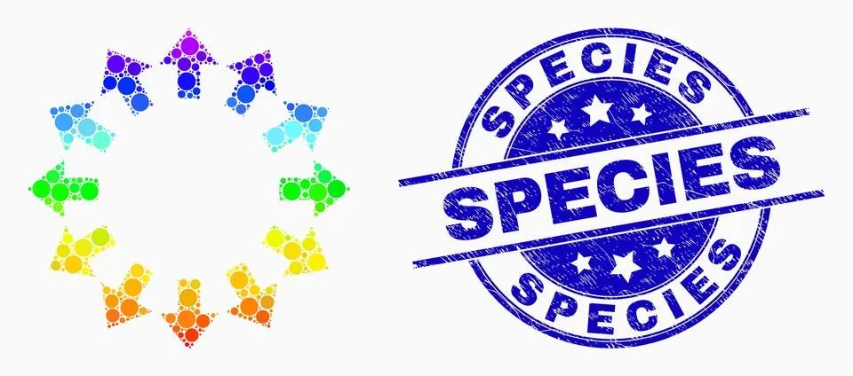 Vector Bright Pixel Explode Arrows Icon and Grunge Species Seal Illustrazione stock